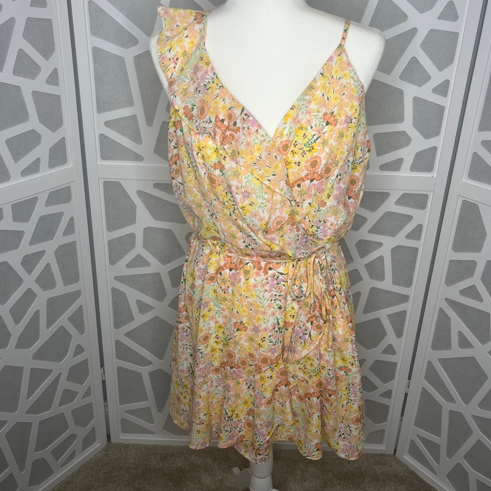 A. Byer Floral Yellow and Pink Mini Dress